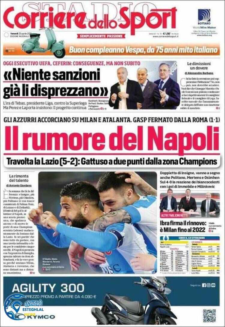 روزنامه ورزشی کوریره دلو اسپورت جمعه 3 اردیبهشت 1400