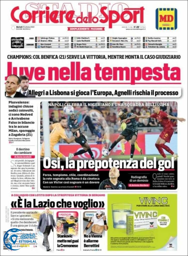 روزنامه ورزشی کوریره دلو اسپورت سه شنبه 3 آبان 1401 