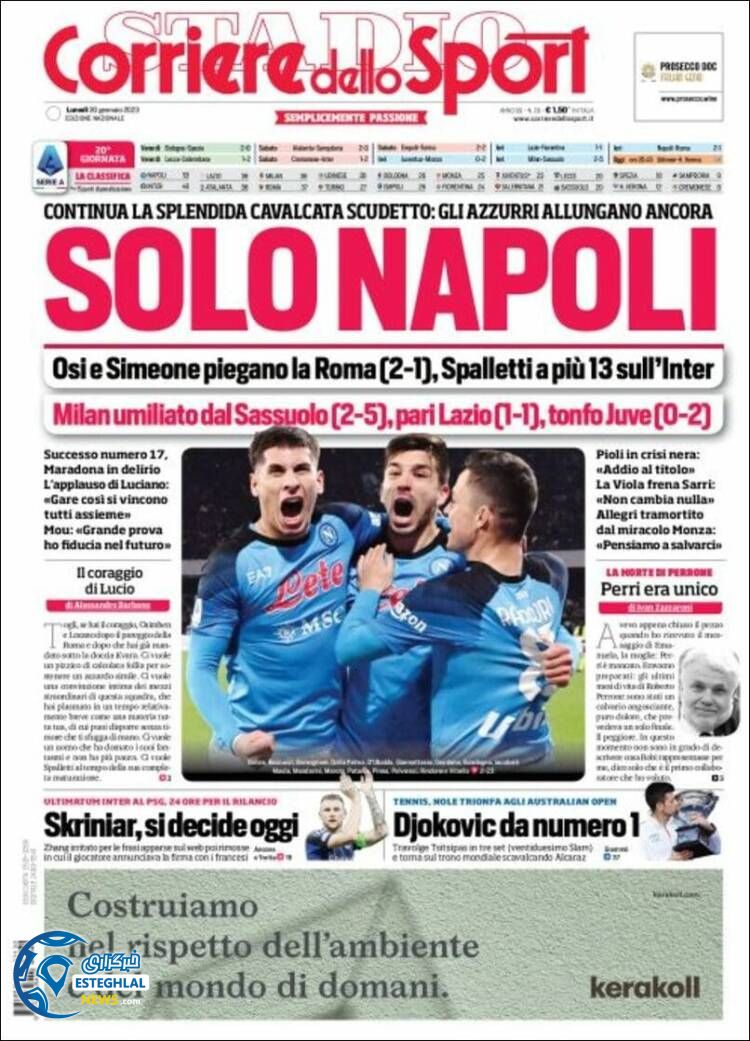 روزنامه ورزشی کوریره  دلو اسپورت دوشنبه 10 بهمن 1401  