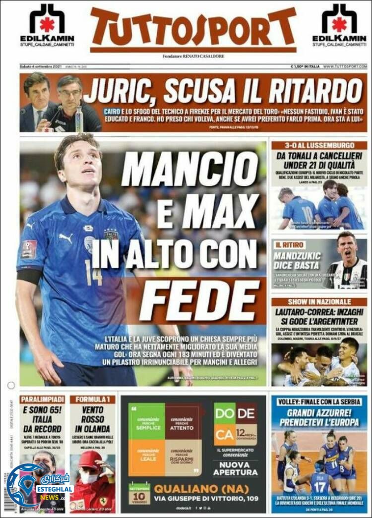 روزنامه ورزشی توتو اسپورت شنبه 13 شهریور 1400