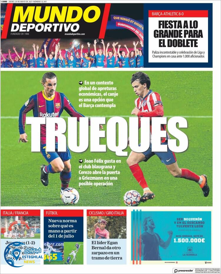 روزنامه ورزشی موندو دپورتیوو پنجشنبه 30 اردیبهشت 1400