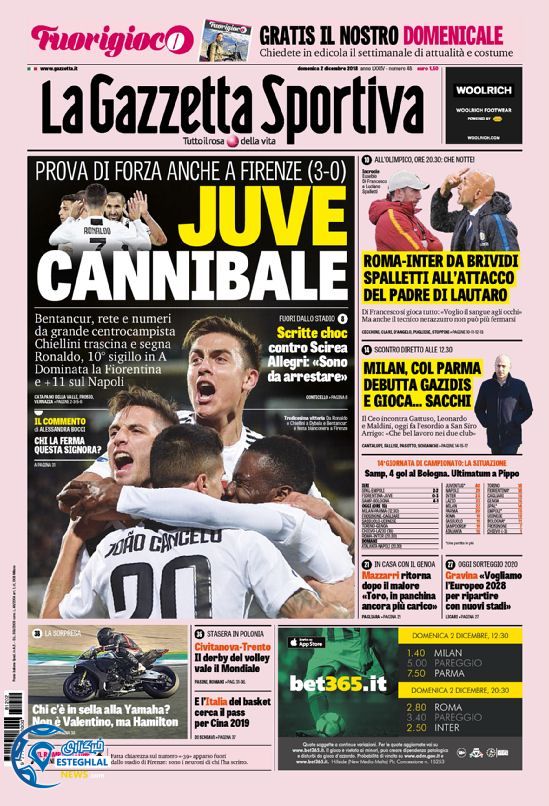 روزنامه ورزشی گاتزتا دلو اسپورت یکشنبه 11 آذر 139