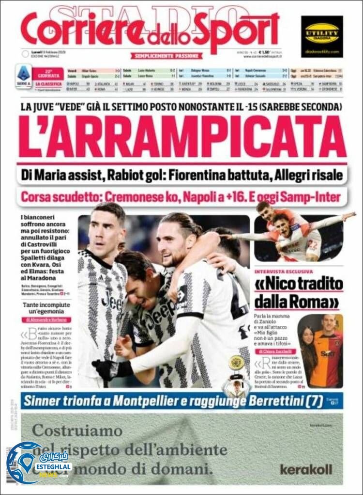 روزنامه ورزشی کوریره دلو اسپورت دوشنبه 24 بهمن 1401 