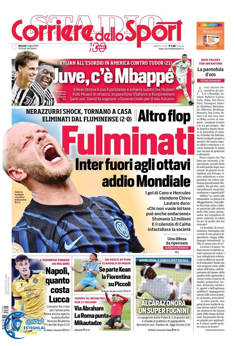 روزنامه ورزشی کوریره دلو اسپورت سه شنبه 10 تیر 1404  