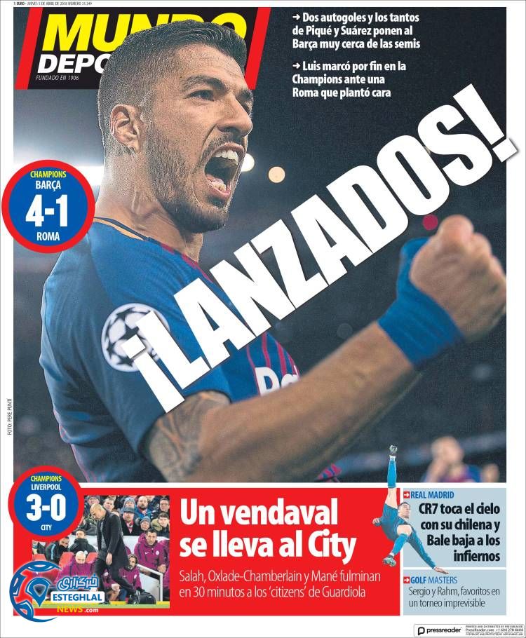 روزنامه ورزشی موندو دپورتیوو پنجشنبه 16 فروردین 1397