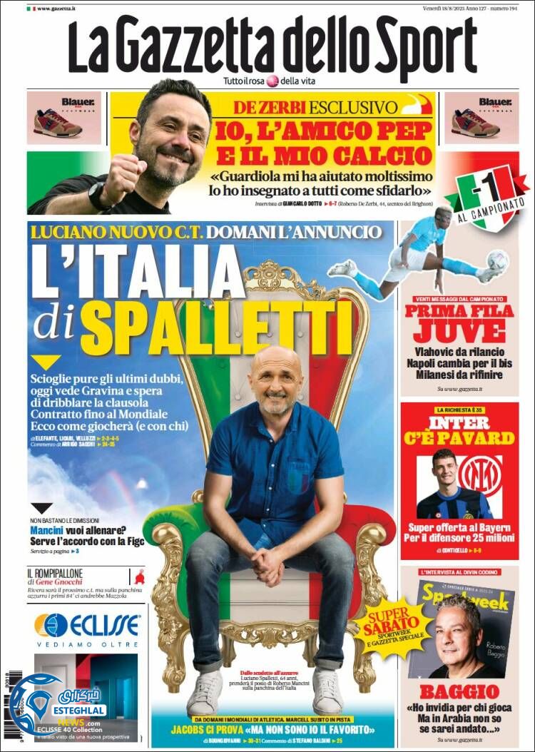 روزنامه ورزشی گاتزتا دلو اسپورت جمعه 27 مرداد 1402 