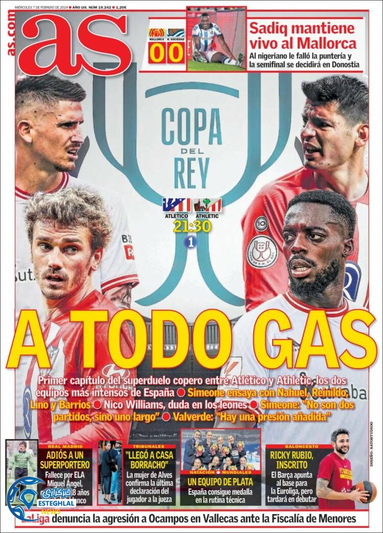 روزنامه ورزشی آ اس چهارشنبه 18 بهمن 1402 