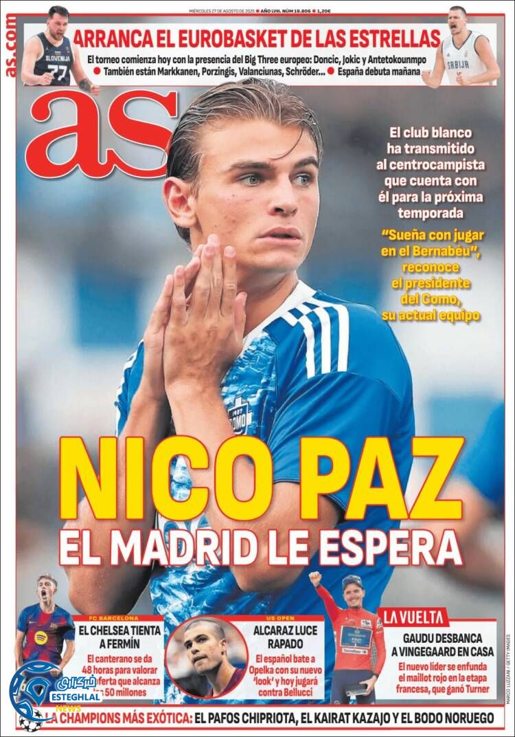 روزنامه  ورزشی آ اس  چهارشنبه 5 شهریور 1404 