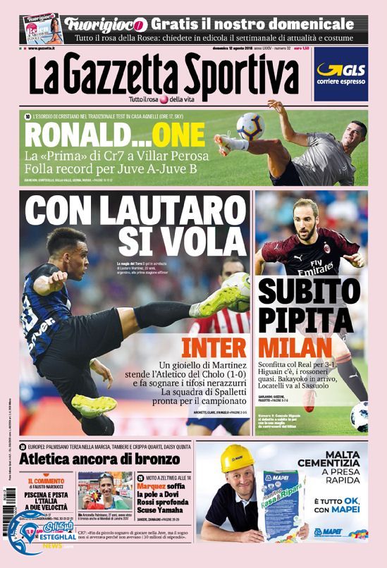 روزنامه ورزشی گاتزتا دلو اسپورت یکشنبه 21 مرداد 1397