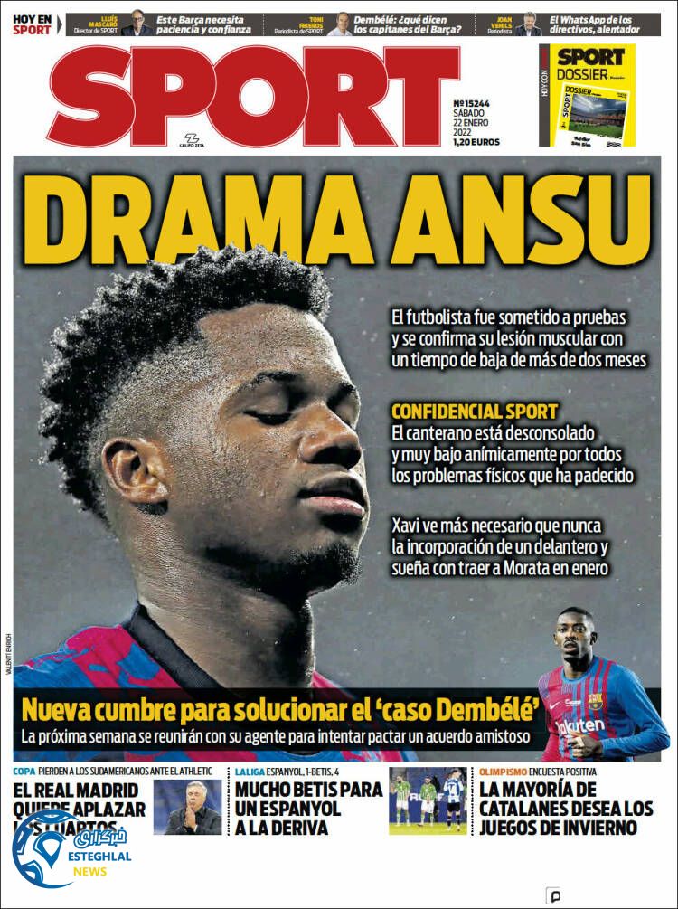 روزنامه ورزشی اسپورت شنبه 2 بهمن 1400