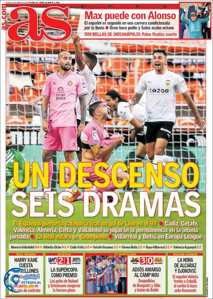 روزنامه ورزشی آ اس دوشنبه 8 خرداد 1402 