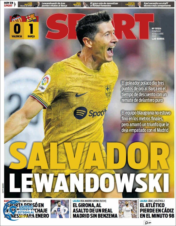 روزنامه ورزشی اسپورت یکشنبه 8 آبان 1401 