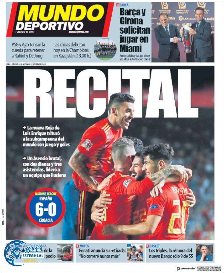 روزنامه ورزشی موندو دپورتیوو چهارشنبه 21 شهریور 1397