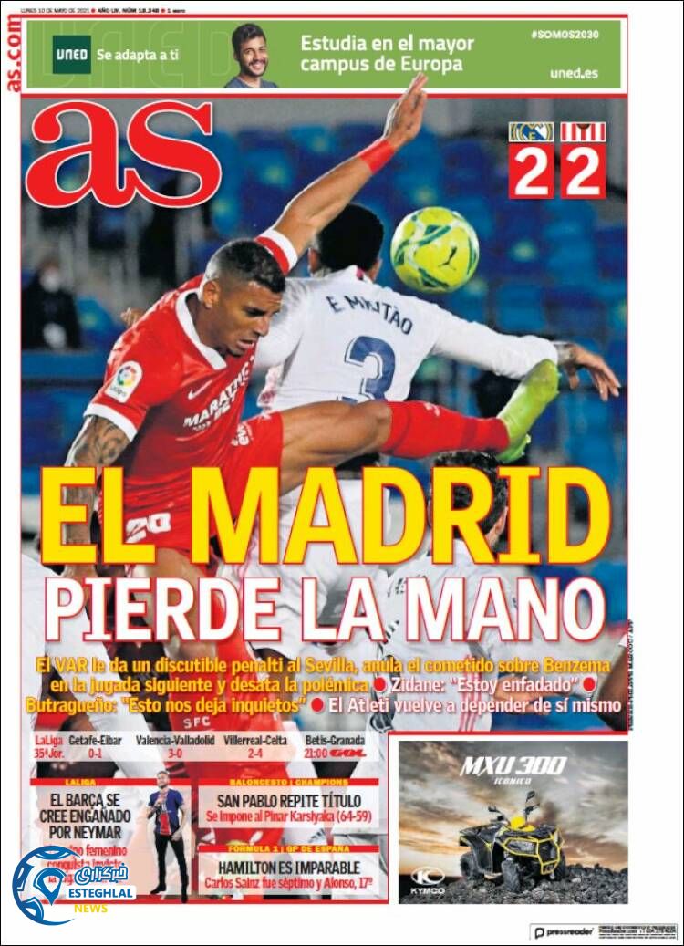 روزنامه ورزشی آ اس دوشنبه 20 اردیبهشت 1400