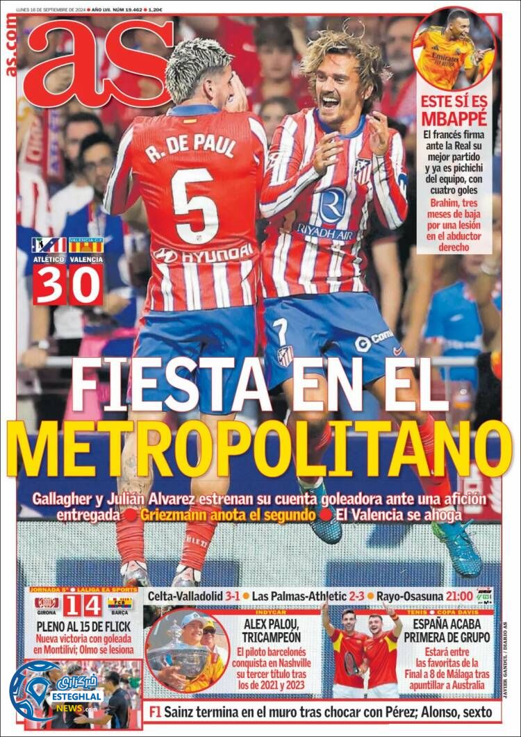  روزنامه ورزشی آ اس دوشنبه 26 شهریور 1403