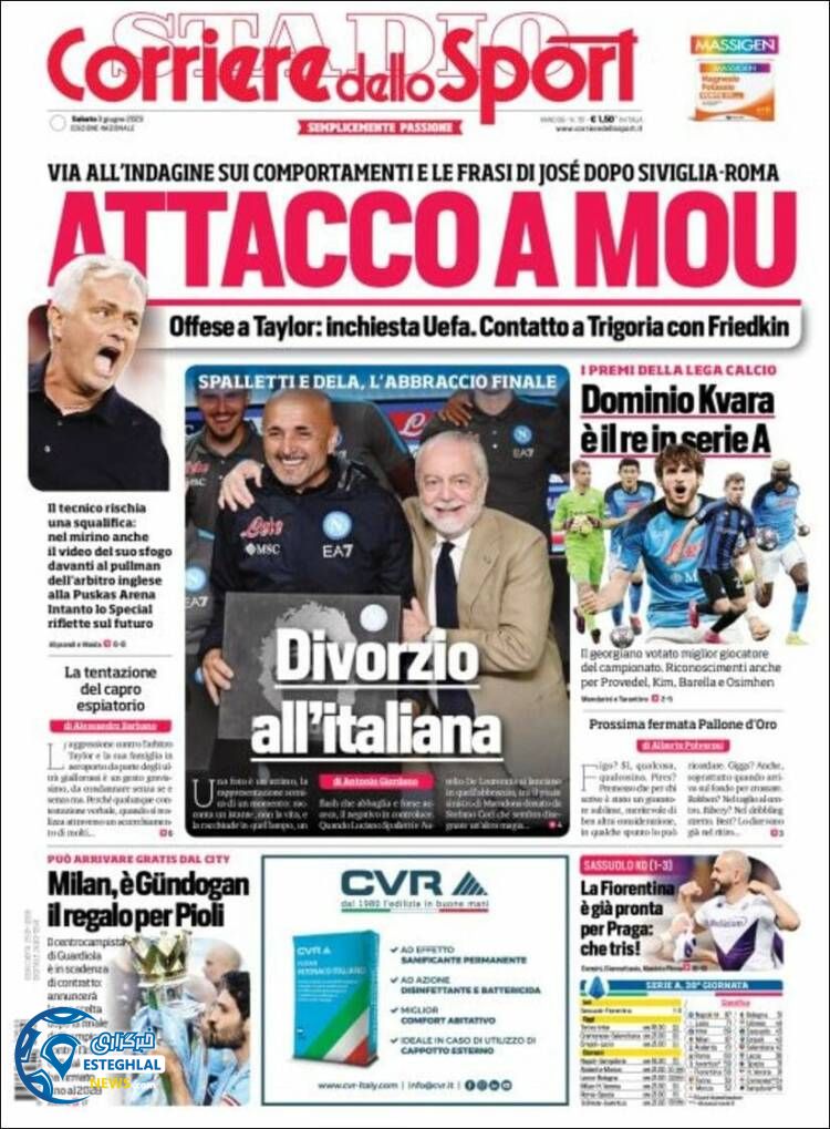 روزنامه ورزشی کوریره دلو اسپورت شنبه 13 خرداد 1402