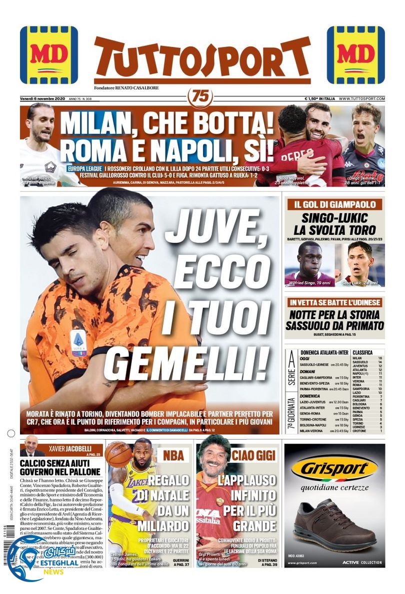 روزنامه ورزشی توتو اسپورت جمعه 16 آبان 1399