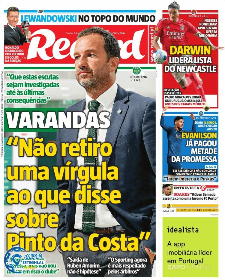 روزنامه ورزشی رکورد سه شنبه 28 دی 1400