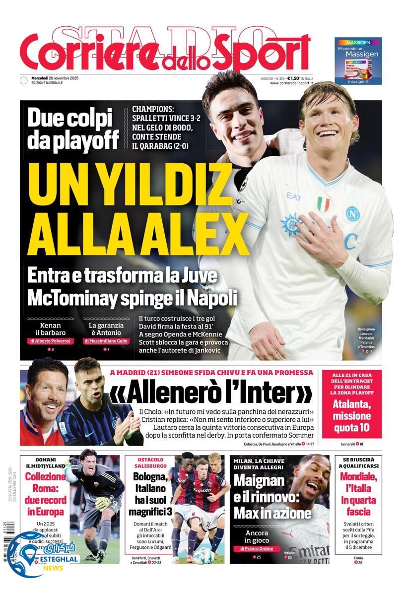 روزنامه ورزشی کوریره دلو اسپورت چهارشنبه 5 آذر 1404  