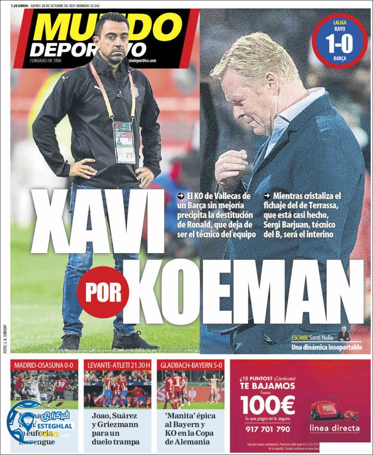 روزنامه ورزشی موندو دپورتیوو پنجشنبه 6 آبان 1400 