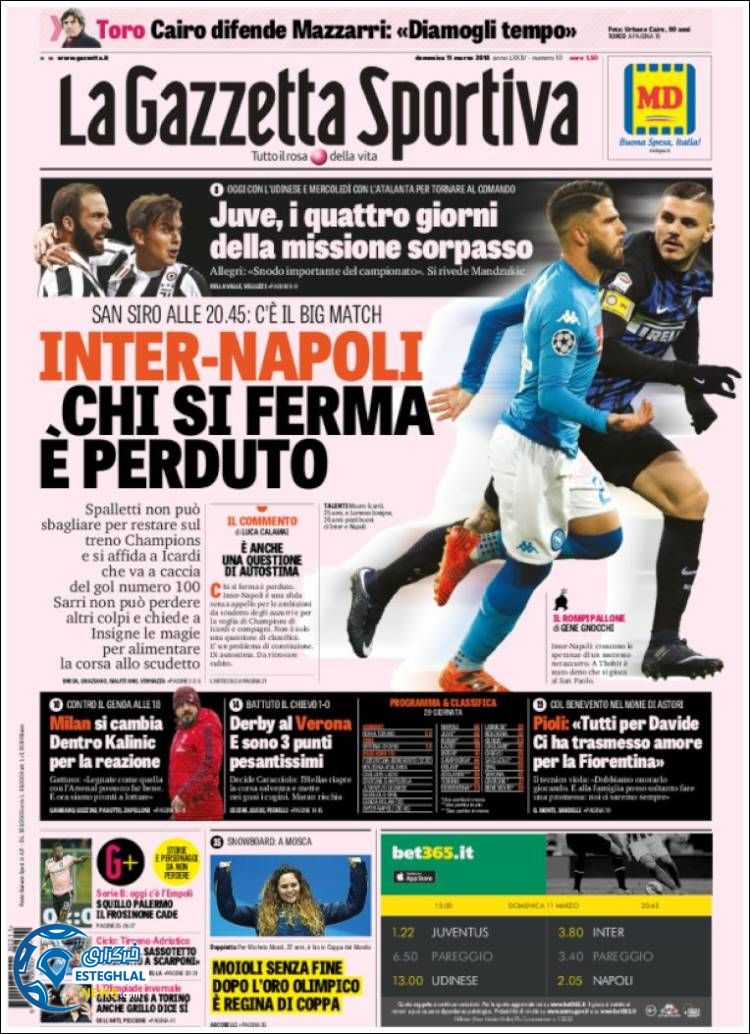 روزنامه ورزشی گاتزتا دلو اسپورت یکشنبه 20 اسفند 1396