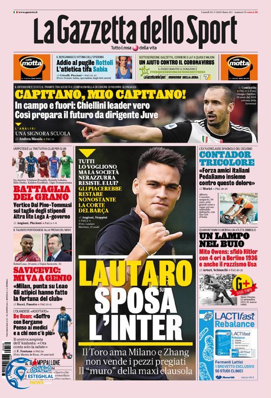 روزنامه ورزشی گاتزتا دلو اسپورت دوشنبه 11 فروردین 1399