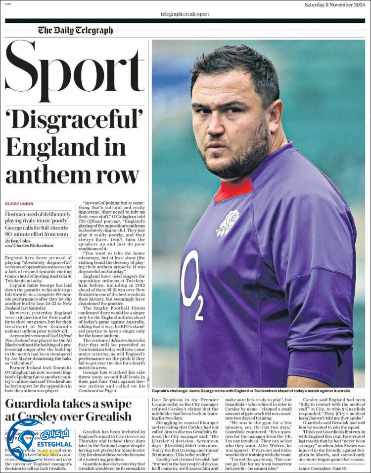 روزنامه ورزشی تلگراف اسپورت شنبه 19 آبان 1403 