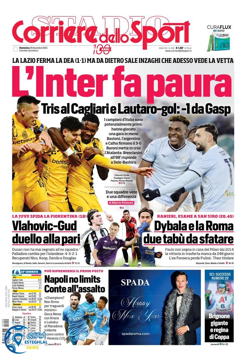 روزنامه ورزشی کوریره دلو اسپورت یکشنبه 9 دی 1403 