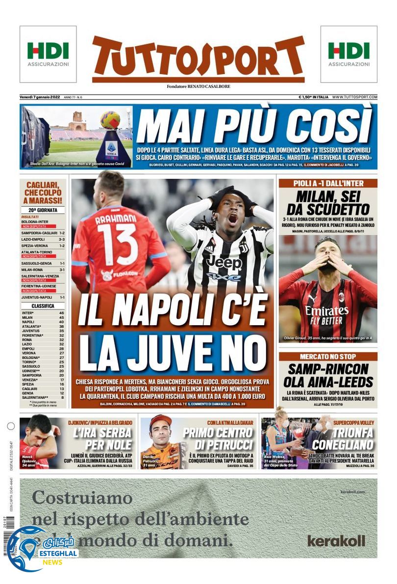 روزنامه ورزشی توتو اسپورت جمعه 17 دی 1400