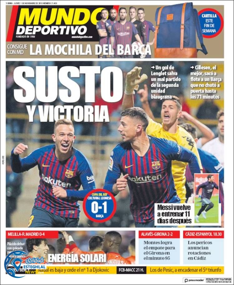 روزنامه ورزشی موندو دپورتیوو پنجشنبه 10 آبان 1397