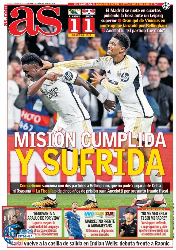 روزنامه ورزشی آ اس پنجشنبه 17 اسفند 1402 