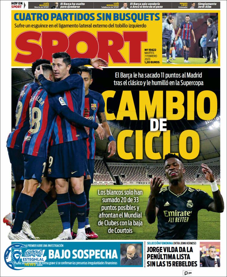 روزنامه ورزشی  اسپورت سه شنبه 18 بهمن 1401