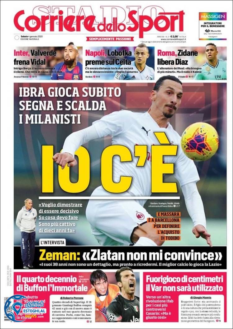 روزنامه ورزشی کوریره دلو اسپورت شنبه 14 دی 1398