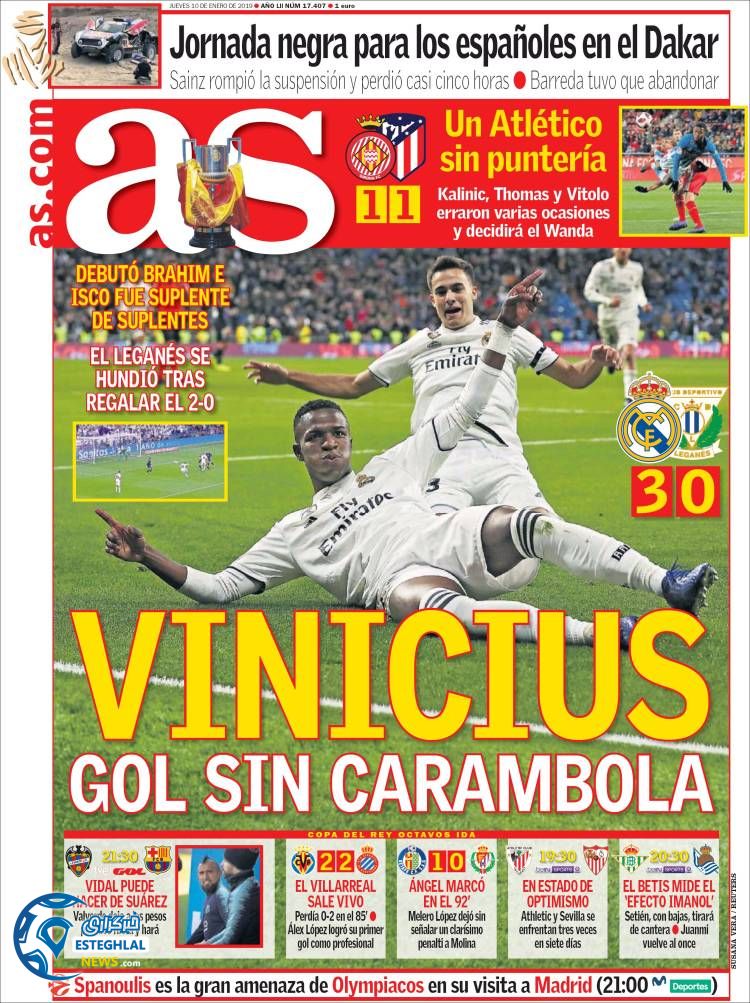 روزنامه ورزشی آ اس پنجشنبه 20 دی 1397