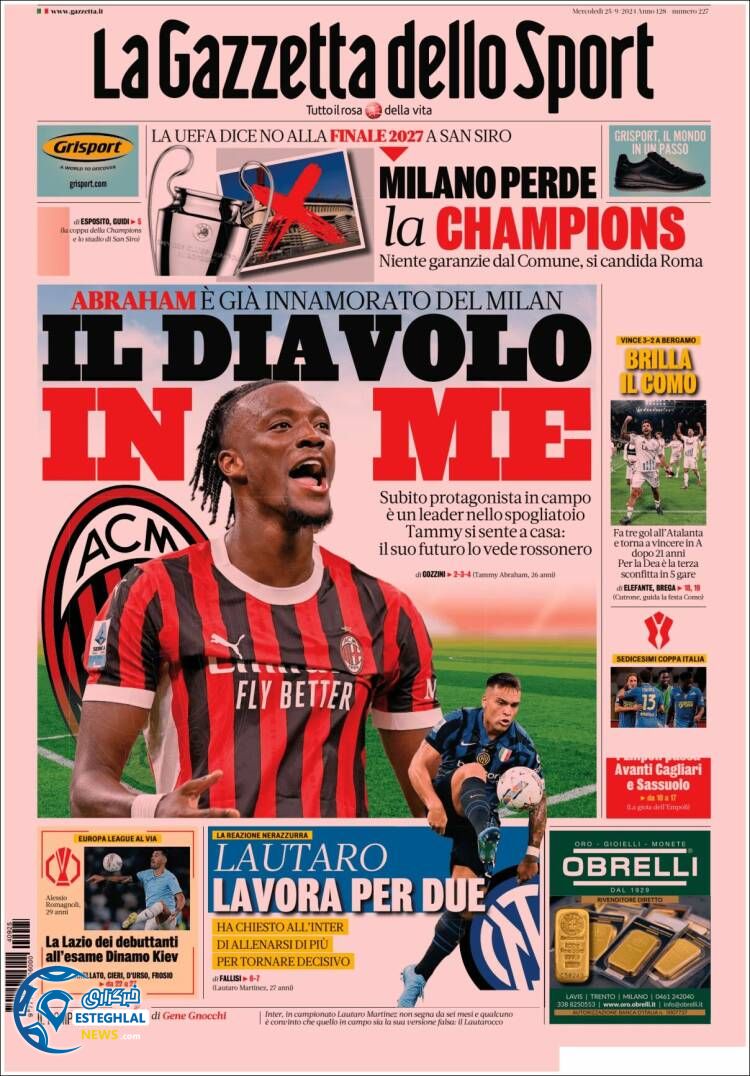 روزنامه ورزشی گاتزتا دلو اسپورت چهارشنبه 4 مهر 1403 