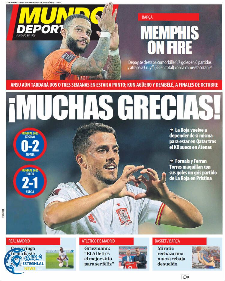 روزنامه ورزشی موندو دپورتیوو پنجشنبه 18 شهریور 1400