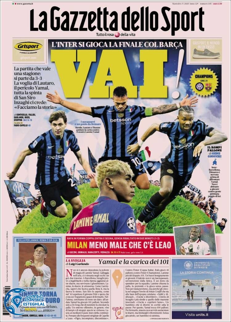 روزنامه ورزشی گاتزتا دلو اسپورت سه شنبه 16 اردیبهشت 1404  