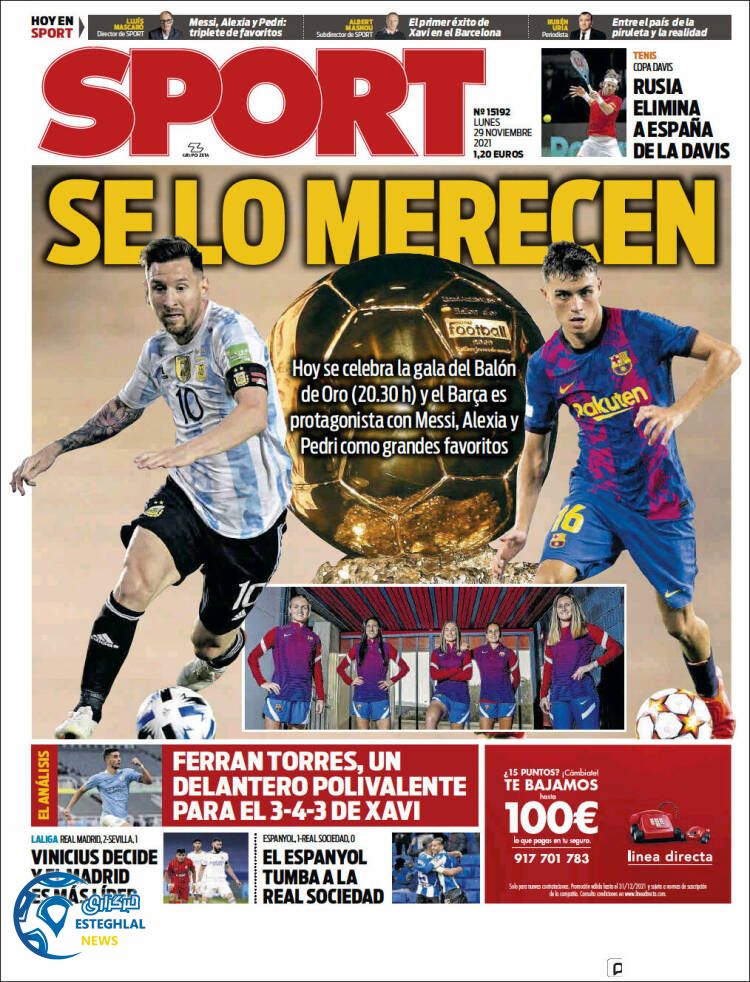 روزنامه ورزشی اسپورت دوشنبه 8 آذر 1400