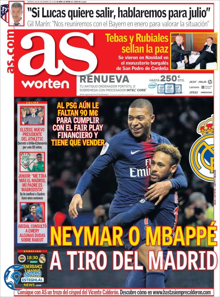 روزنامه ورزشی آ اس جمعه 7 دی 1397