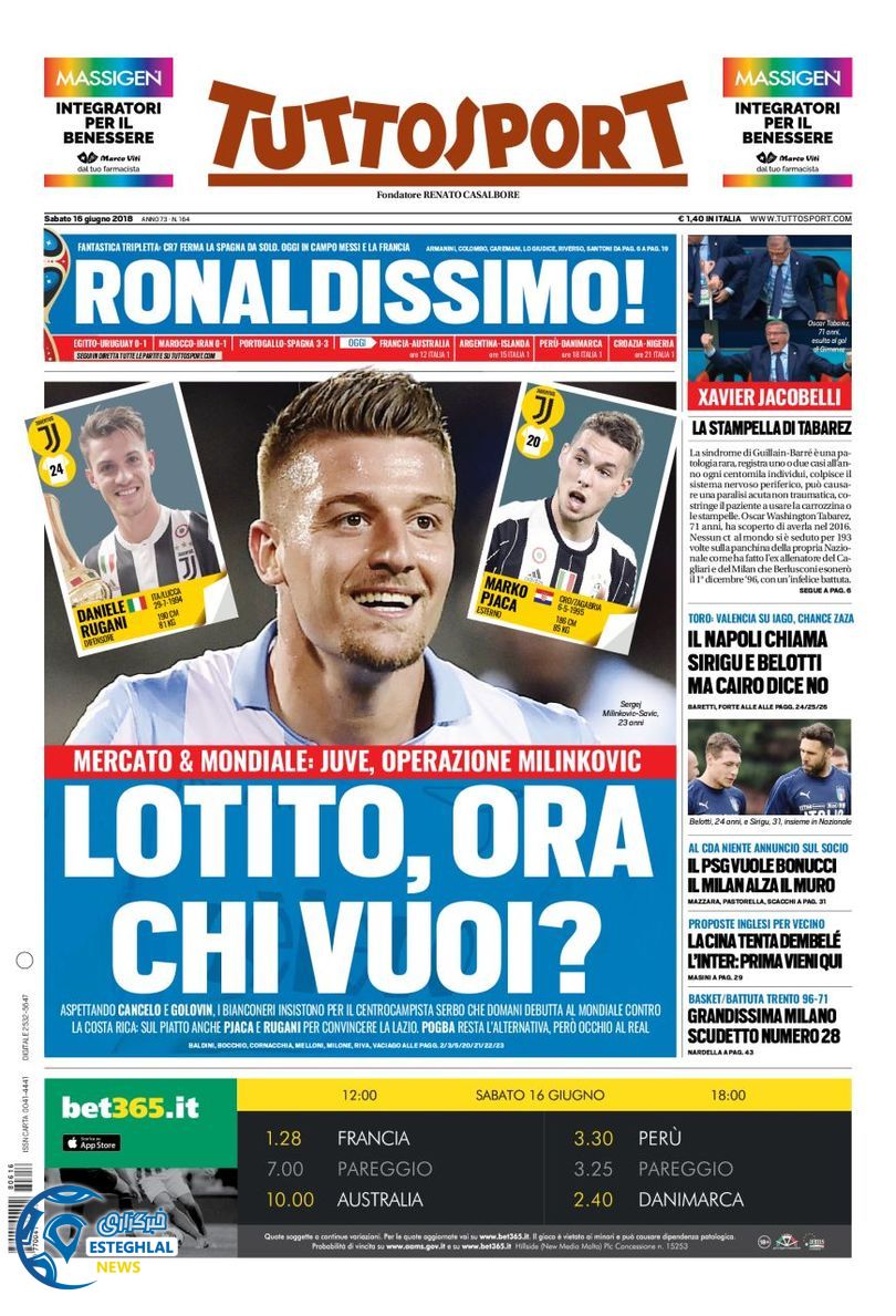 روزنامه توتو اسپورت شنبه 26 خرداد 1397