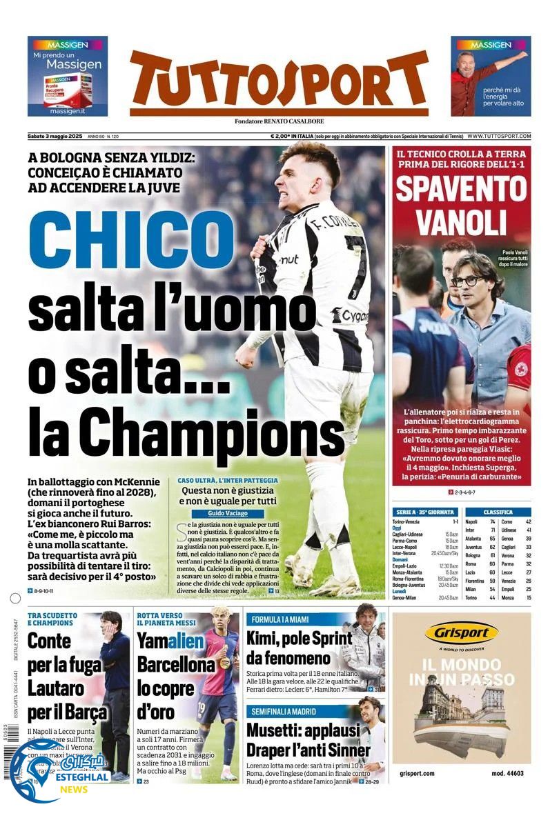 روزنامه ورزشی توتو اسپورت شنبه 13 اردیبهشت 1404  