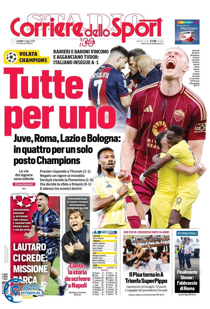 روزنامه ورزشی کوریره دلو اسپورت دوشنبه 15 اردیبهشت 1404 