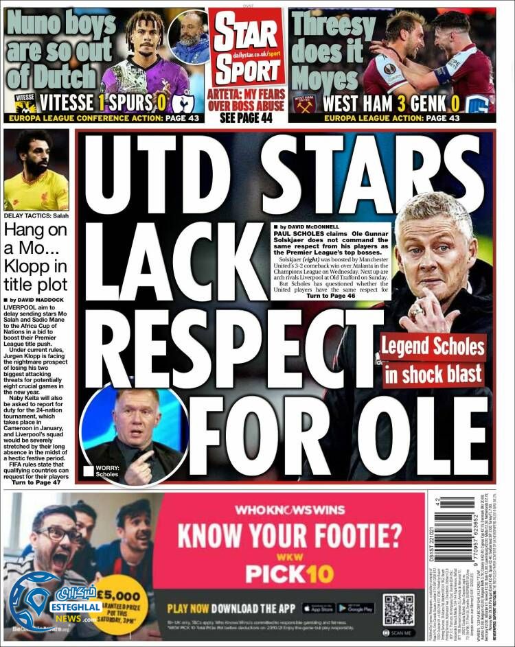 روزنامه ورزشی استار اسپورت جمعه 30 مهر 1400