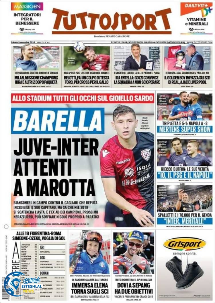 روزنامه ورزشی توتو اسپورت شنبه 12 آبان 1397 