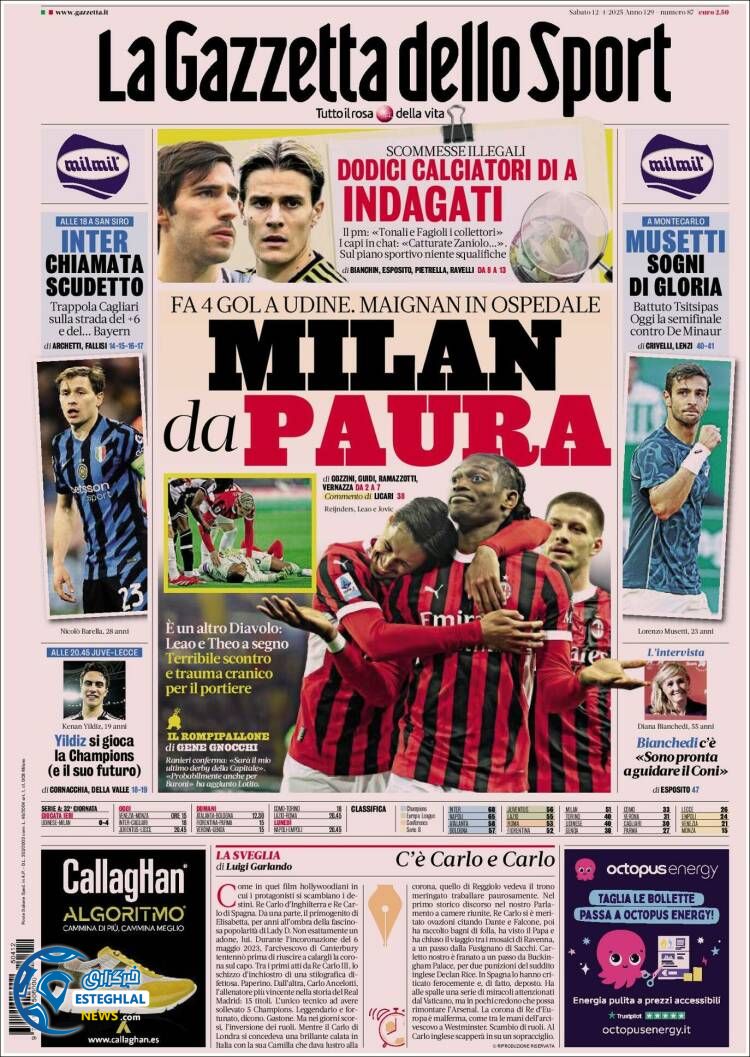 روزنامه ورزشی گاتزتا دلو اسپورت شنبه 23 فروردین 1404  