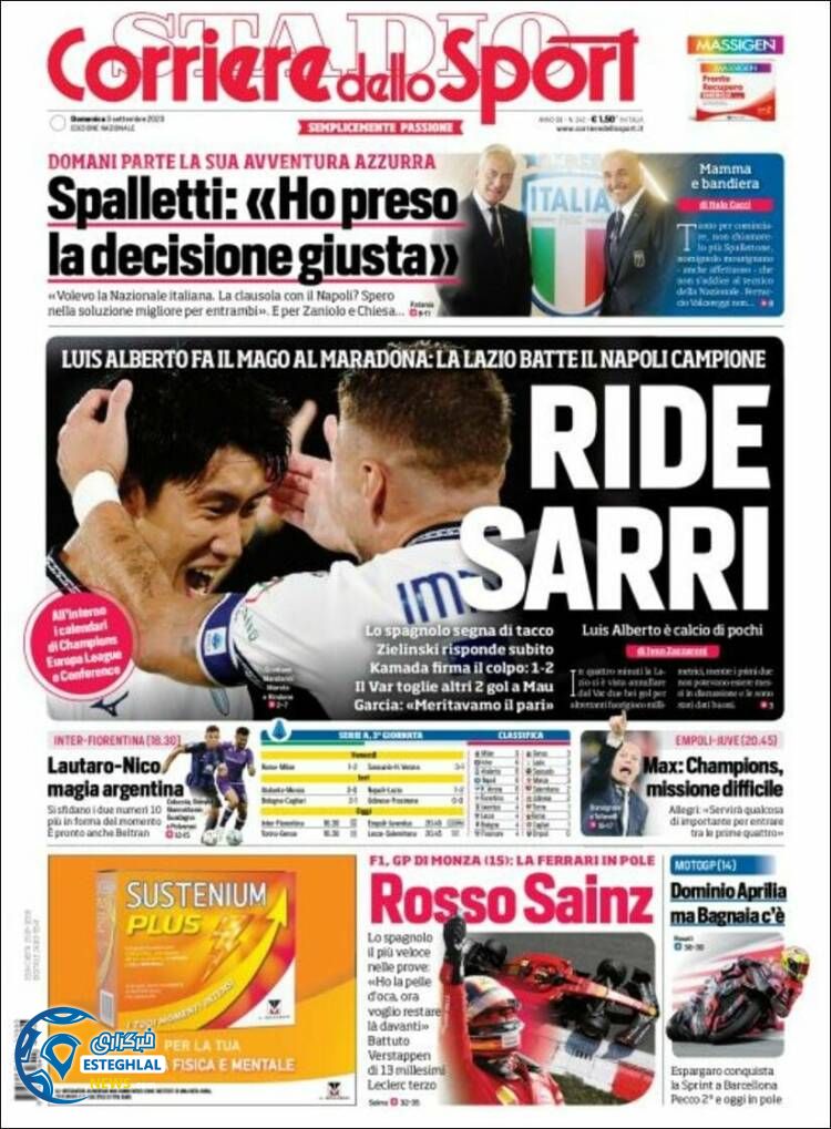 روزنامه  ورزشی کوریره دلو اسپورت یکشنبه 12 شهریور 1402