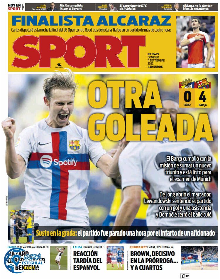 روزنامه ورزشی اسپورت یکشنبه 20 شهریور 1401