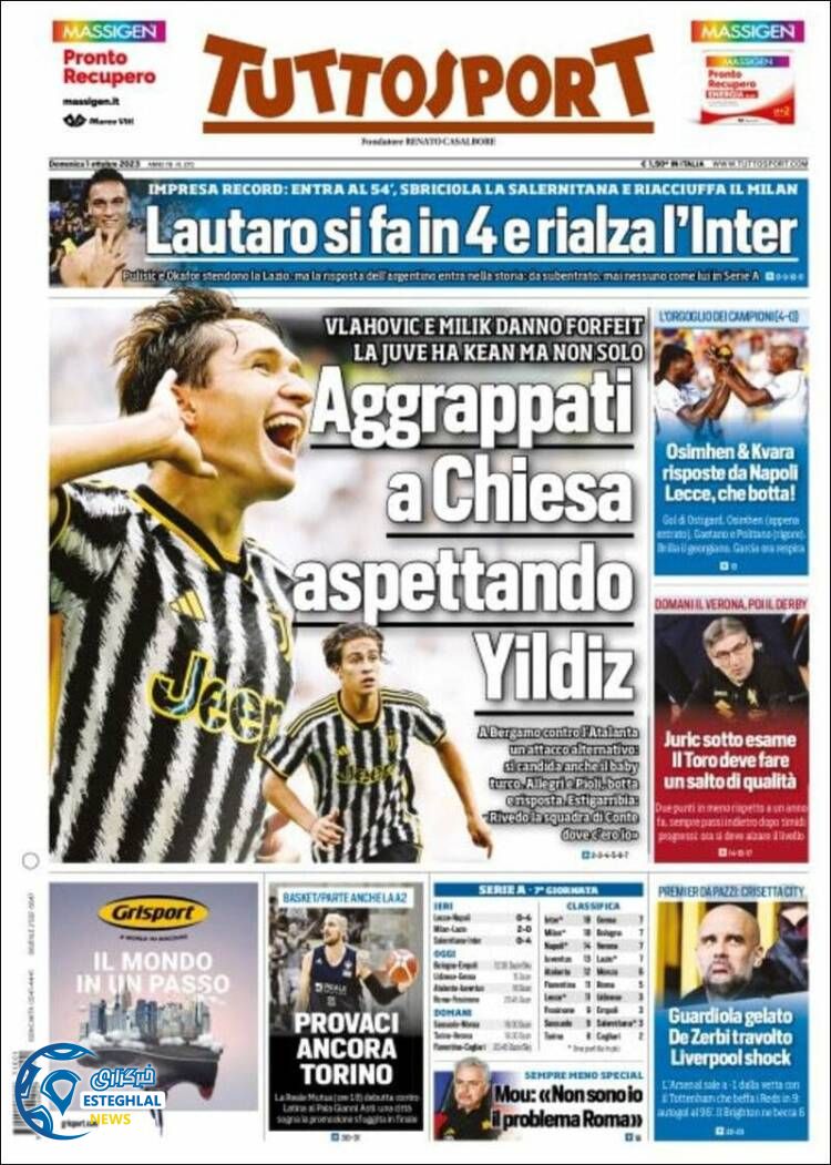 روزنامه ورزشی توتو اسپورت یکشنبه 9 مهر 1402