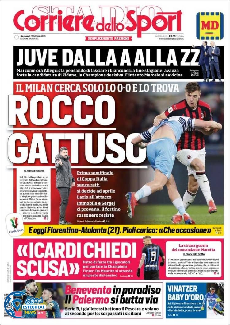 روزنامه ورزشی کوریره دلو اسپورت چهارشنبه 8 اسفند 1397