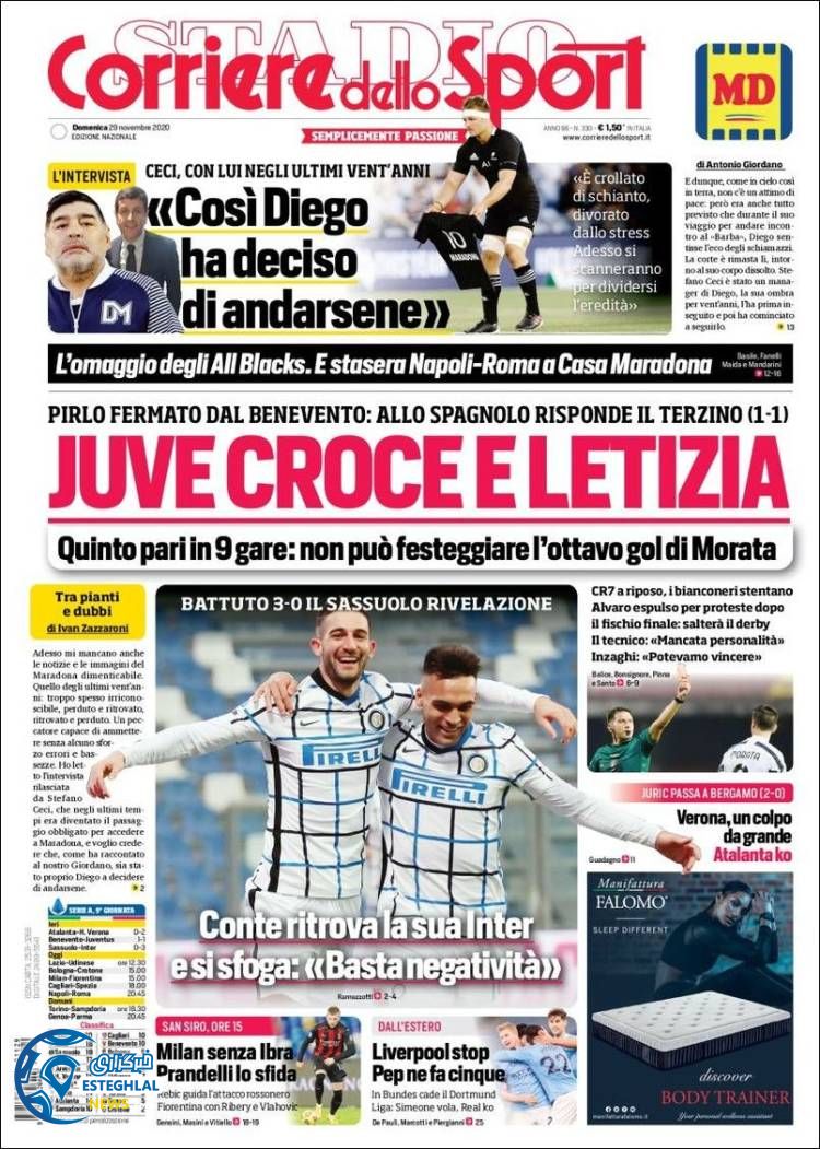 روزنامه ورزشی کوریره دلو اسپورت یکشنبه 9 آذر 1399